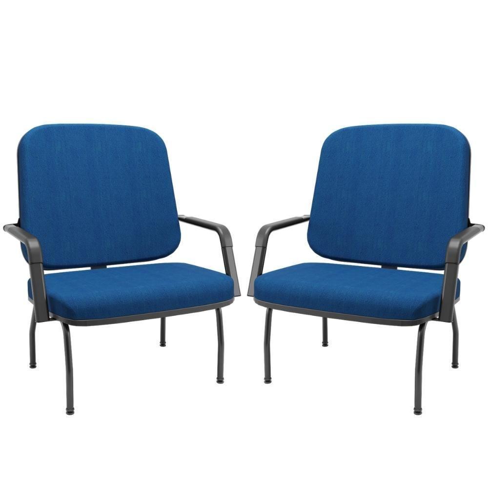 Kit 02 Cadeiras De Escritório Recepção Com Braço Fixa Preta Magno P03 Crepe Azul - Lyam Decor - 1