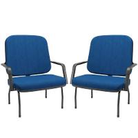 Kit 02 Cadeiras De Escritório Recepção Com Braço Fixa Preta Magno P03 Crepe Azul - Lyam Decor - 1