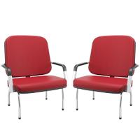 Kit 02 Cadeiras De Escritório Recepção Com Braço Fixa Cromada Magno P03 Vinil Vermelho - Lyam Decor - 1