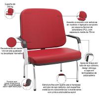 Kit 02 Cadeiras De Escritório Recepção Com Braço Fixa Cromada Magno P03 Vinil Vermelho - Lyam Decor - 3