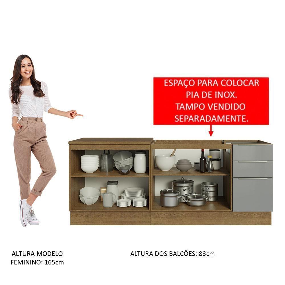 Kit Com 2 Balcões De Cozinha 4 Portas 3 Gavetas Rustic/Cinza - 7