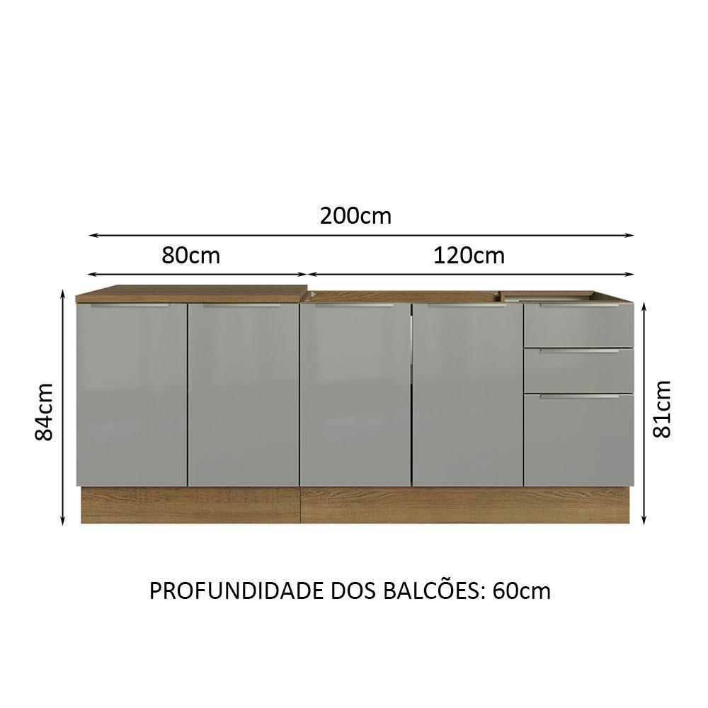 Kit Com 2 Balcões De Cozinha 4 Portas 3 Gavetas Rustic/Cinza - 9