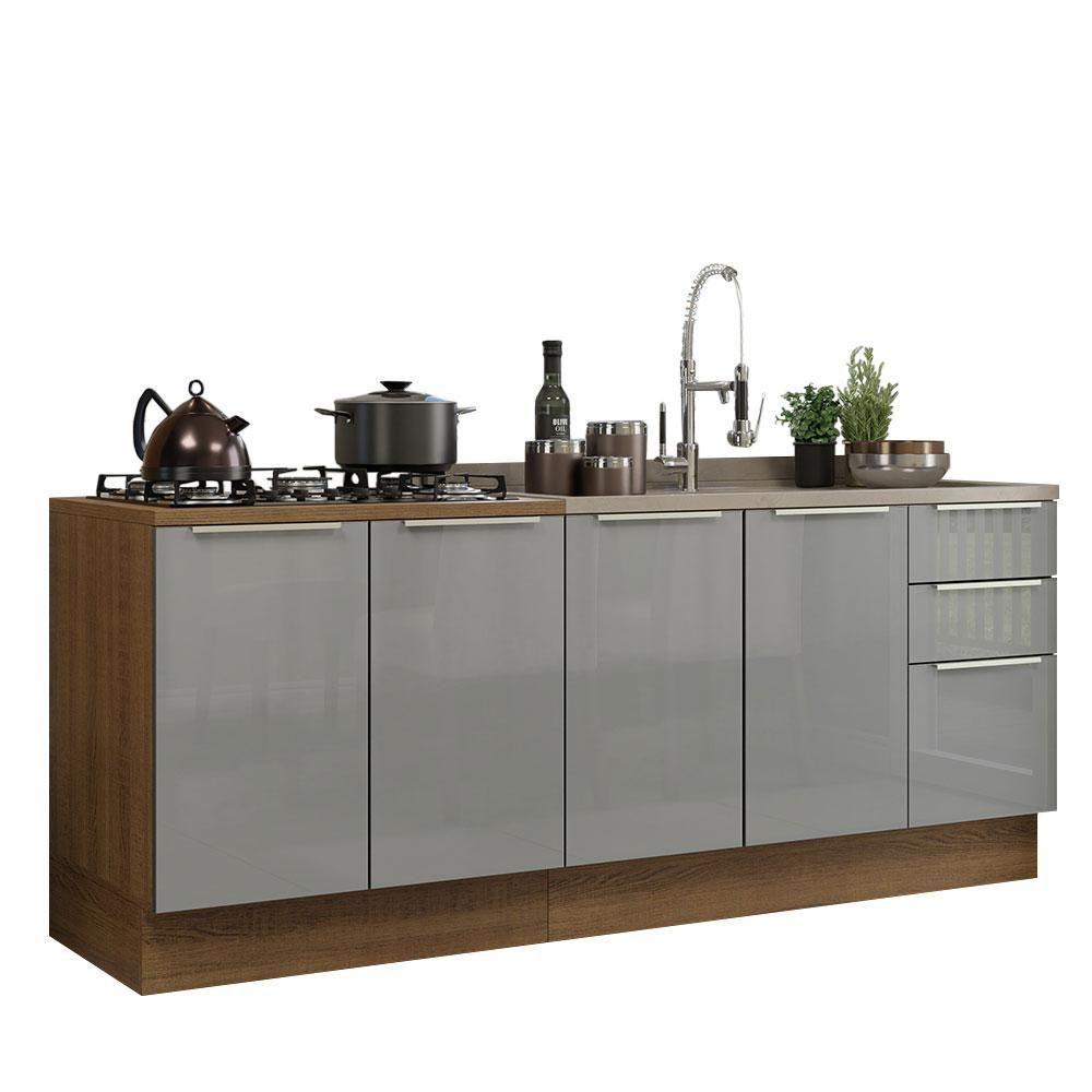 Kit Com 2 Balcões De Cozinha 4 Portas 3 Gavetas Rustic/Cinza - 10