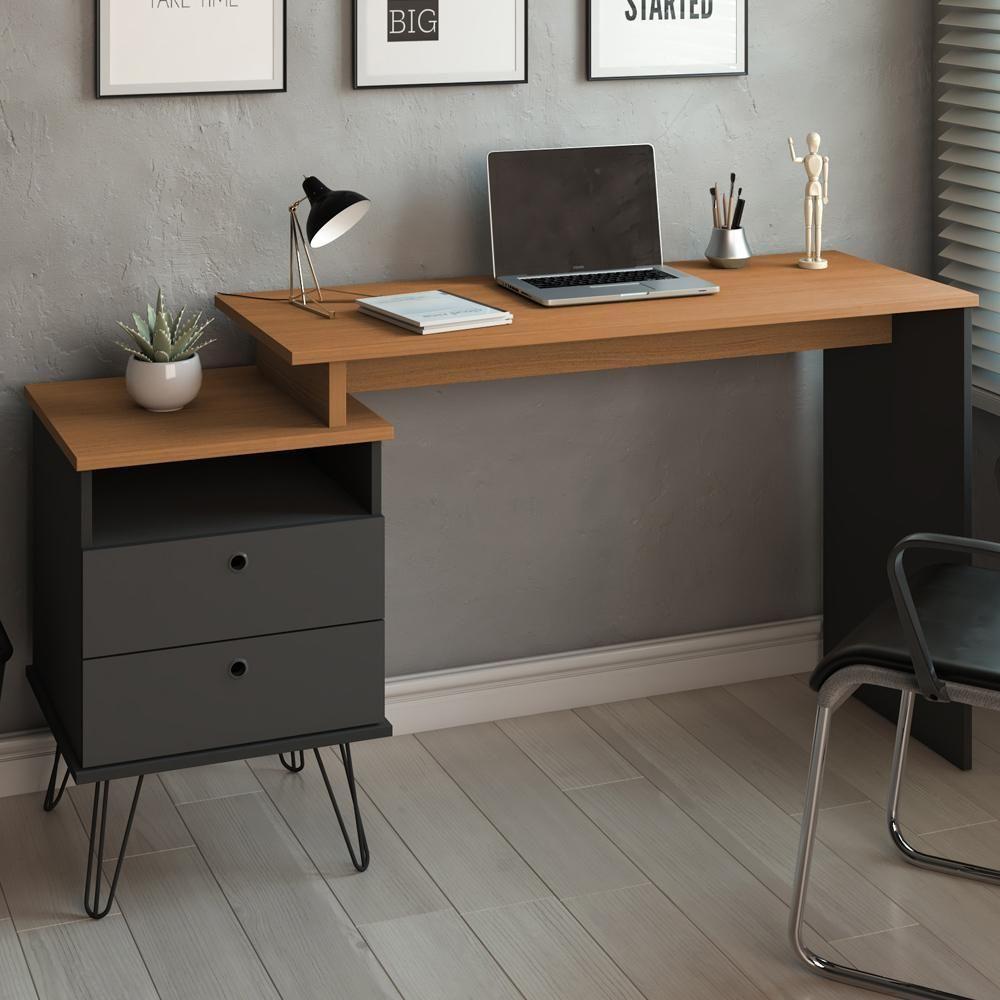 Mesa Para Escritório Escrivaninha Home Office Versa A02 Freijó Preto - Lyam Decor - 2