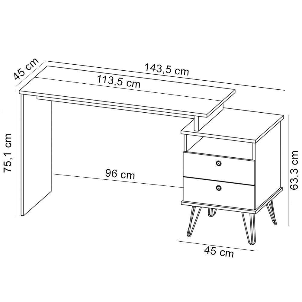 Mesa Para Escritório Escrivaninha Home Office Versa A02 Freijó Preto - Lyam Decor - 5