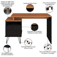 Mesa Para Escritório Escrivaninha Home Office Versa A02 Freijó Preto - Lyam Decor