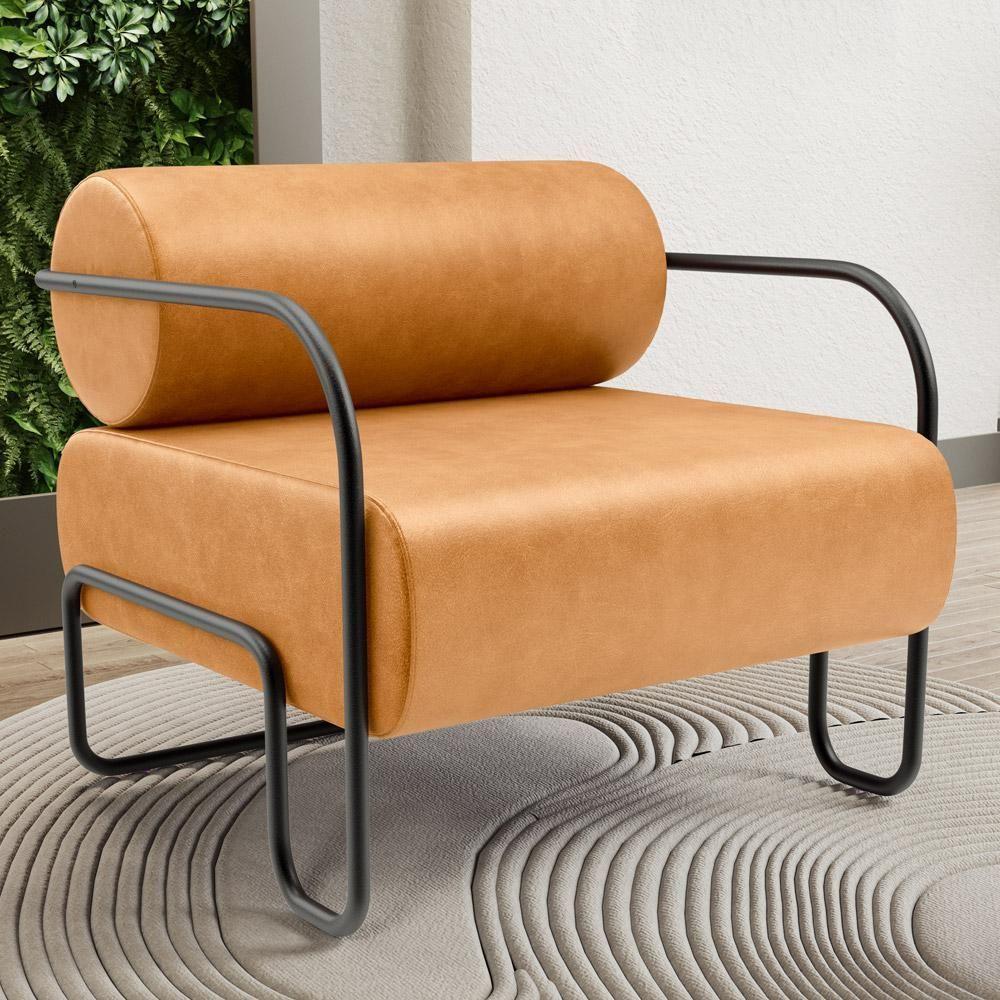 Kit 02 Poltronas Decorativa Pés Industrial Moscou K01 Couríssimo Whisky - Lyam Decor - 2