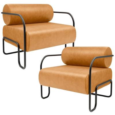 Kit 02 Poltronas Decorativa Pés Industrial Moscou K01 Couríssimo Whisky - Lyam Decor