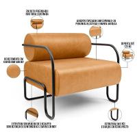 Kit 02 Poltronas Decorativa Pés Industrial Moscou K01 Couríssimo Whisky - Lyam Decor