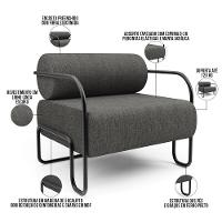 Poltrona Decorativa Pés Industrial Moscou K01 Linho Cinza Escuro - Lyam Decor