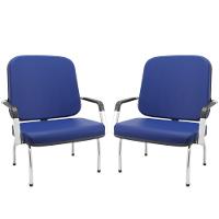 Kit 02 Cadeiras De Escritório Recepção Com Braço Fixa Cromada Magno P03 Vinil Azul - Lyam Decor - 1