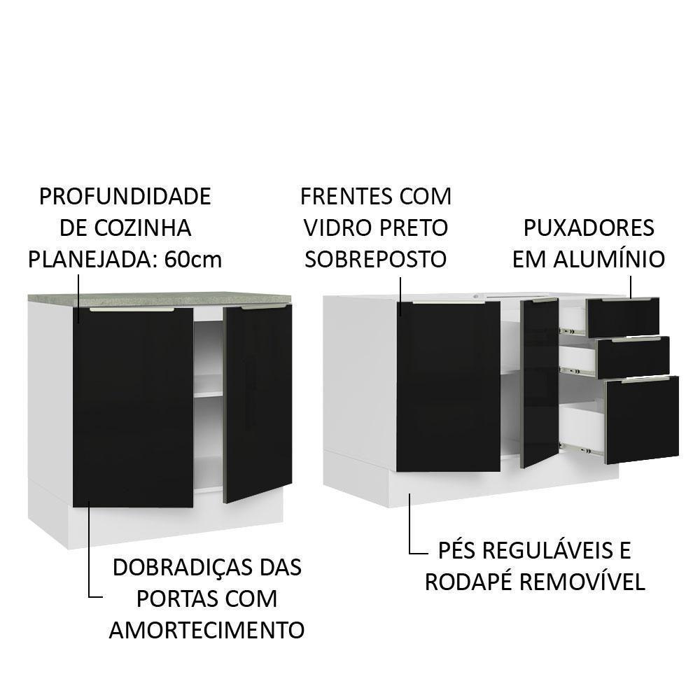 Kit Com 2 Balcões De Cozinha 4 Portas 3 Gavetas Branco/Preto - 3