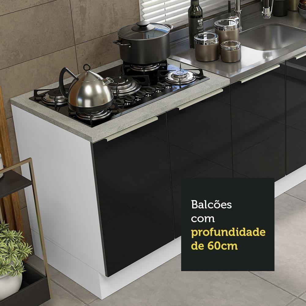 Kit Com 2 Balcões De Cozinha 4 Portas 3 Gavetas Branco/Preto - 10
