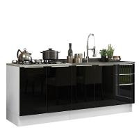 Kit Com 2 Balcões De Cozinha 4 Portas 3 Gavetas Branco/Preto - 5