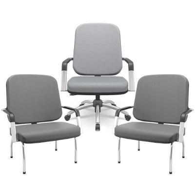 Kit Cadeira De Escritório Giratória E 2 Cadeiras Fixas Cromada Magno P03 Vinil Cinza - Lyam Decor