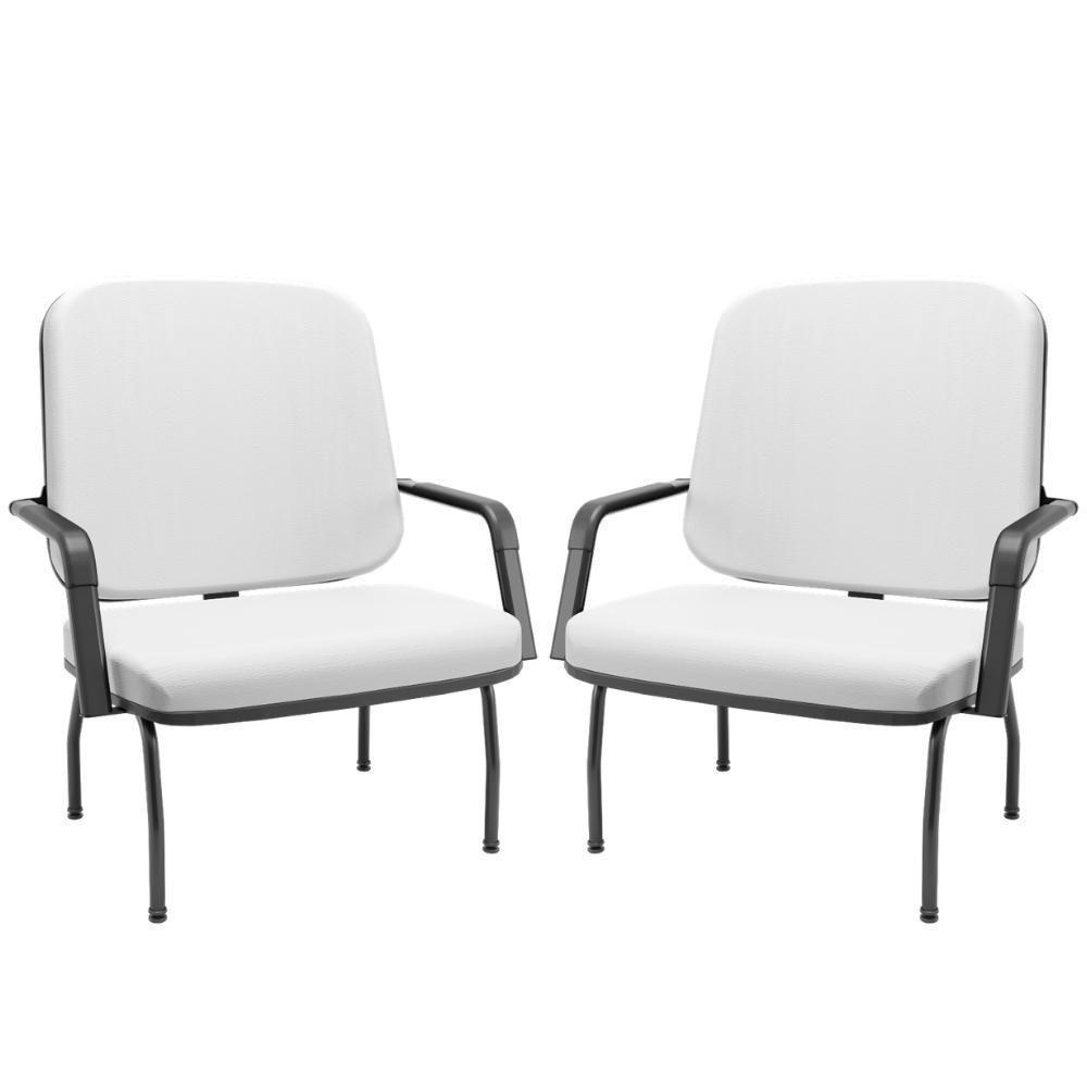 Kit 02 Cadeiras De Escritório Recepção Com Braço Fixa Preta Magno P03 Vinil Branco - Lyam Decor - 1