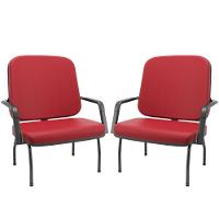 Kit 02 Cadeiras De Escritório Recepção Com Braço Fixa Preta Magno P03 Vinil Vermelho - Lyam Decor - 1