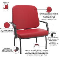 Kit 02 Cadeiras De Escritório Recepção Com Braço Fixa Preta Magno P03 Vinil Vermelho - Lyam Decor - 3