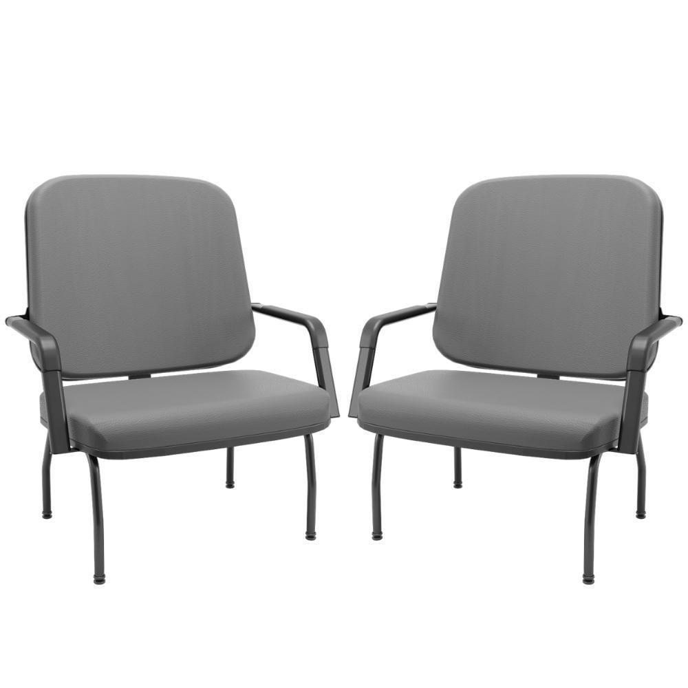 Kit 02 Cadeiras De Escritório Recepção Com Braço Fixa Preta Magno P03 Vinil Cinza - Lyam Decor - 1