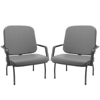 Kit 02 Cadeiras De Escritório Recepção Com Braço Fixa Preta Magno P03 Vinil Cinza - Lyam Decor - 1