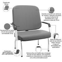 Cadeira De Escritório Recepção Com Braço Fixa Cromada Magno P03 Vinil Cinza - Lyam Decor - 2