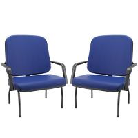 Kit 02 Cadeiras De Escritório Recepção Com Braço Fixa Preta Magno P03 Vinil Azul - Lyam Decor - 1