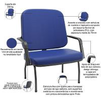 Kit 02 Cadeiras De Escritório Recepção Com Braço Fixa Preta Magno P03 Vinil Azul - Lyam Decor - 3