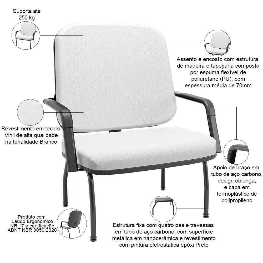 Cadeira De Escritório Recepção Com Braço Fixa Preta Magno P03 Vinil Branco - Lyam Decor - 3