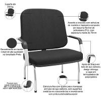 Cadeira De Escritório Recepção Com Braço Fixa Cromada Magno P03 Crepe Preto - Lyam Decor - 2