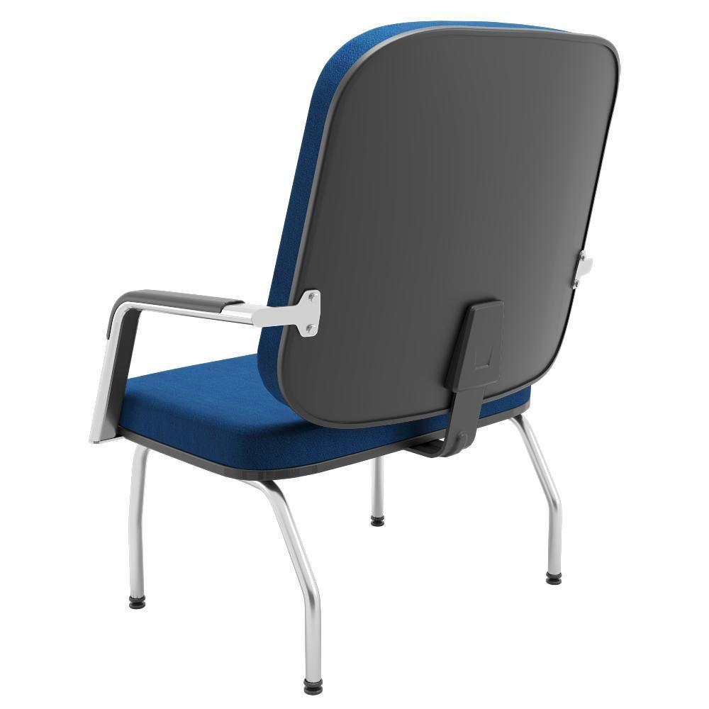 Cadeira De Escritório Recepção Com Braço Fixa Cromada Magno P03 Crepe Azul - Lyam Decor - 6