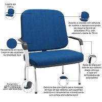 Cadeira De Escritório Recepção Com Braço Fixa Cromada Magno P03 Crepe Azul - Lyam Decor - 2