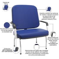 Cadeira De Escritório Recepção Com Braço Fixa Cromada Magno P03 Vinil Azul - Lyam Decor - 2