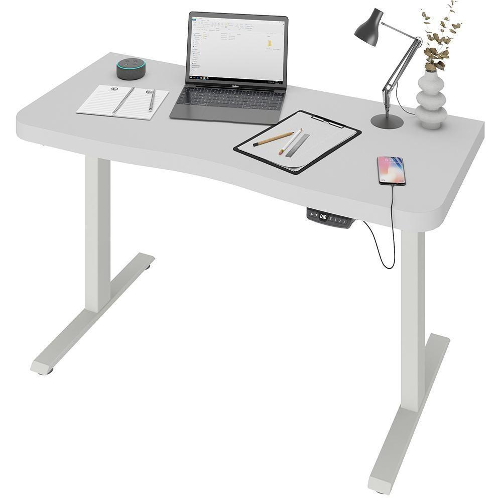 Mesa Com Regulagem De Altura Elétrica Para Escritório Home Office Aurum A02 Branco - Lyam Decor - 1