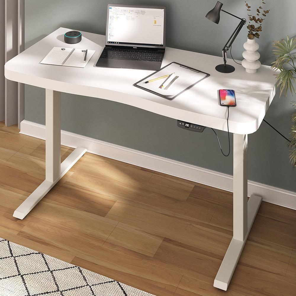 Mesa Com Regulagem De Altura Elétrica Para Escritório Home Office Aurum A02 Branco - Lyam Decor - 2