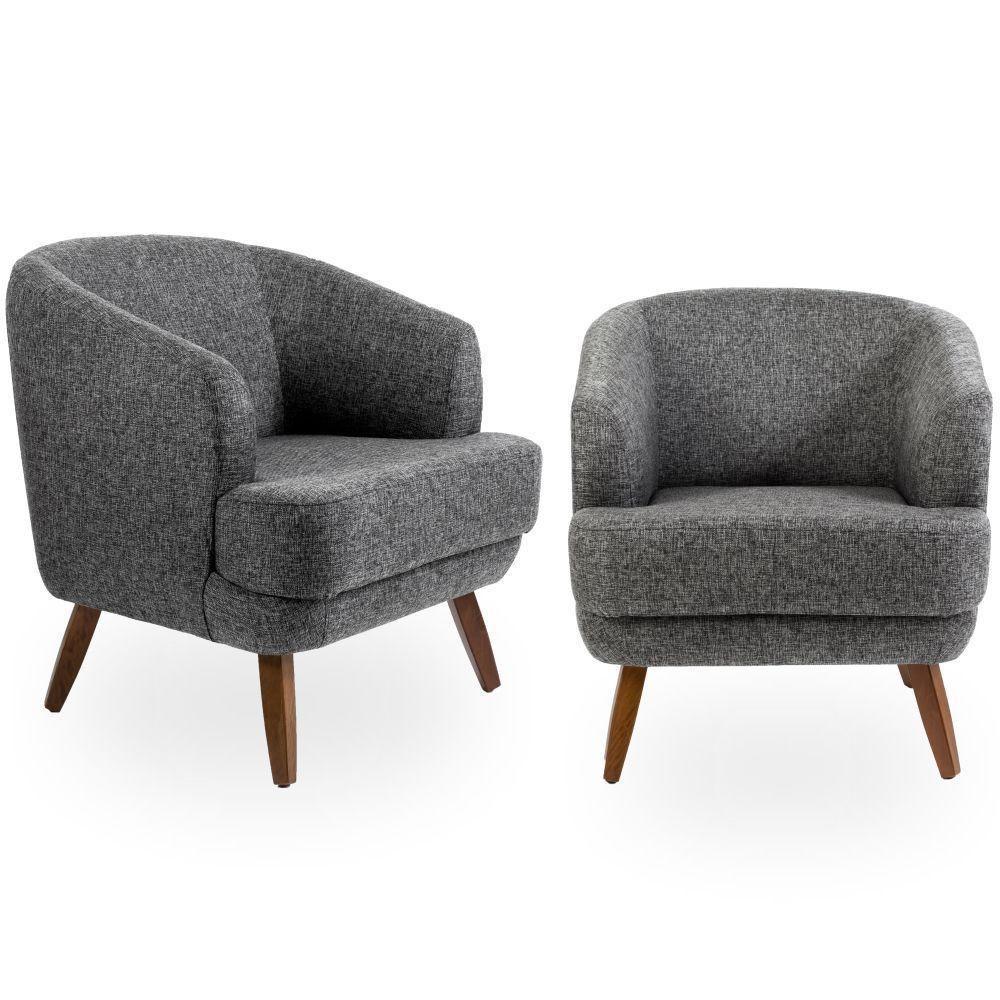 Kit 02 Poltronas Decorativas Com Pés De Madeira Tamara D02 Linho Chumbo D-469 - Lyam Decor - 1