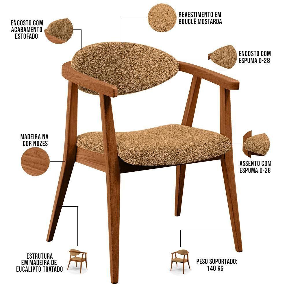 Kit 02 Poltronas Decorativas Para Sala De Estar Cecília L02 Bouclê Mostarda - Lyam Decor - 4