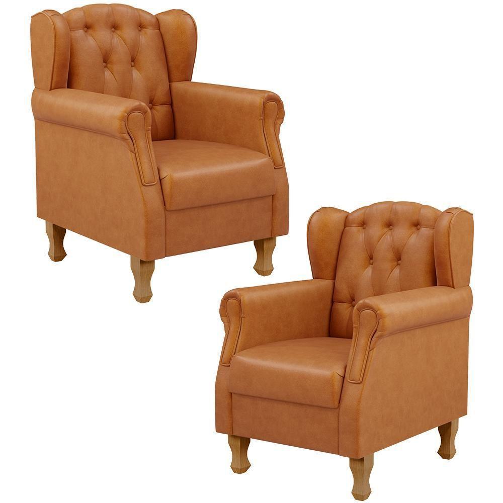 Kit 02 Poltronas Decorativas Para Sala De Estar Yara P02 Couríssimo Canela - Lyam Decor - 1