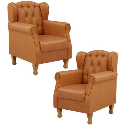 Kit 02 Poltronas Decorativas Para Sala De Estar Yara P02 Couríssimo Canela - Lyam Decor