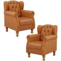 Kit 02 Poltronas Decorativas Para Sala De Estar Yara P02 Couríssimo Canela - Lyam Decor - 1