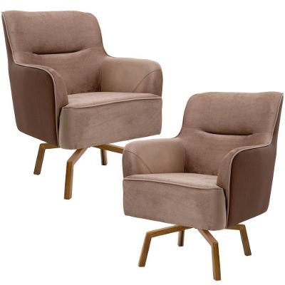 Kit 02 Poltronas Decorativas Base Ka Giratória Isabella D02 Veludo Importado Bege Escuro D-68 -lyam Decor