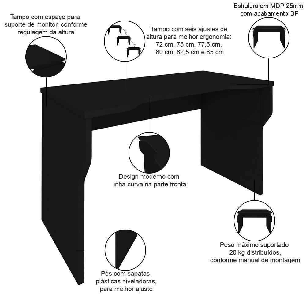 Mesa Para Pc Gamer Com Regulagem De Altura Sirion A02 Preto - Lyam Decor - 4