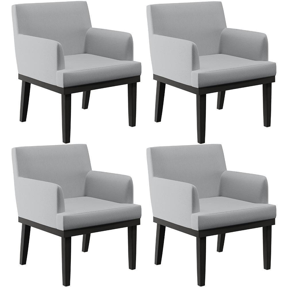 Kit 04 Poltronas Decorativas Sala De Estar Base Preto Beatriz W01 Linho Cinza - Lyam Decor - 1
