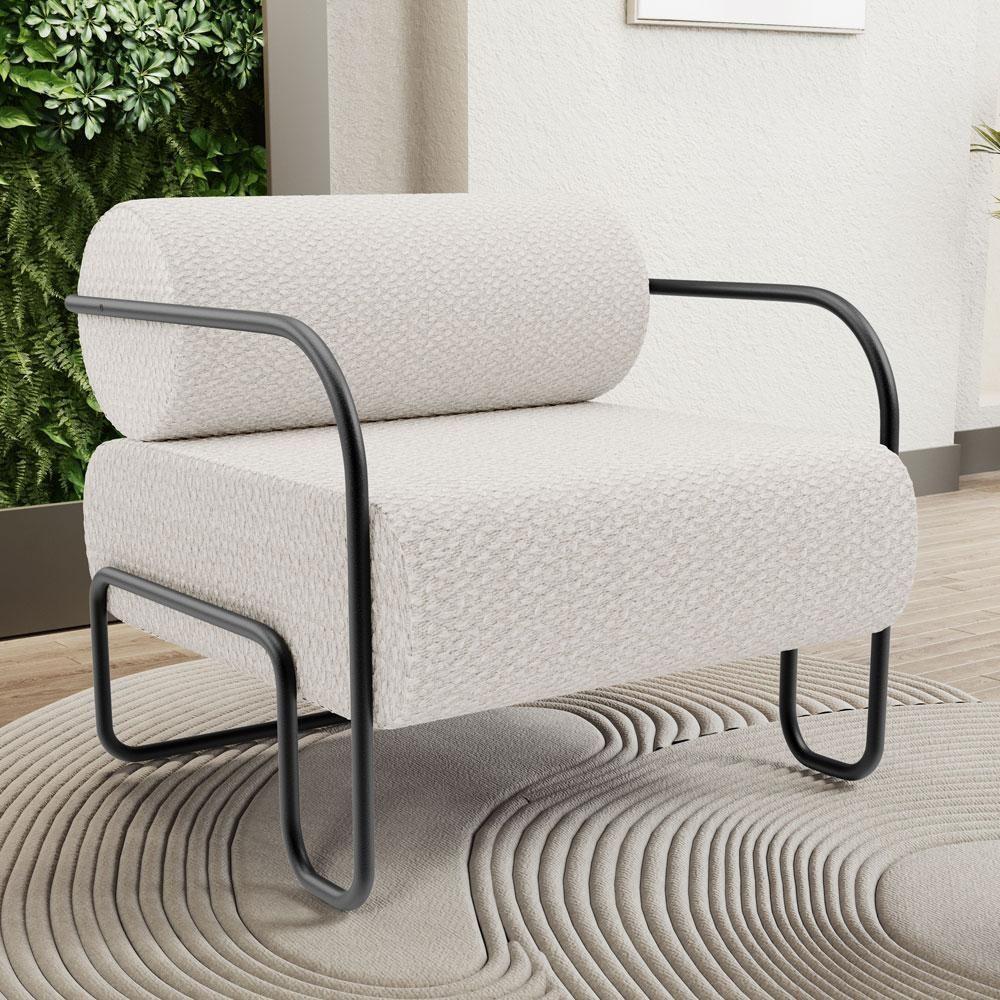 Kit 02 Poltronas Decorativa Pés Industrial Moscou K01 Bouclê Cru - Lyam Decor - 2