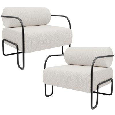 Kit 02 Poltronas Decorativa Pés Industrial Moscou K01 Bouclê Cru - Lyam Decor