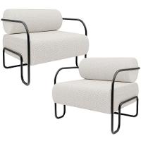 Kit 02 Poltronas Decorativa Pés Industrial Moscou K01 Bouclê Cru - Lyam Decor - 1