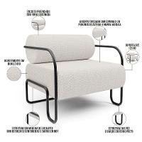 Kit 02 Poltronas Decorativa Pés Industrial Moscou K01 Bouclê Cru - Lyam Decor