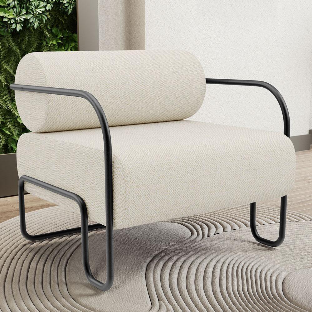 Kit 02 Poltronas Decorativa Pés Industrial Moscou K01 Linho Champagne - Lyam Decor - 2