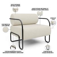 Kit 02 Poltronas Decorativa Pés Industrial Moscou K01 Linho Champagne - Lyam Decor