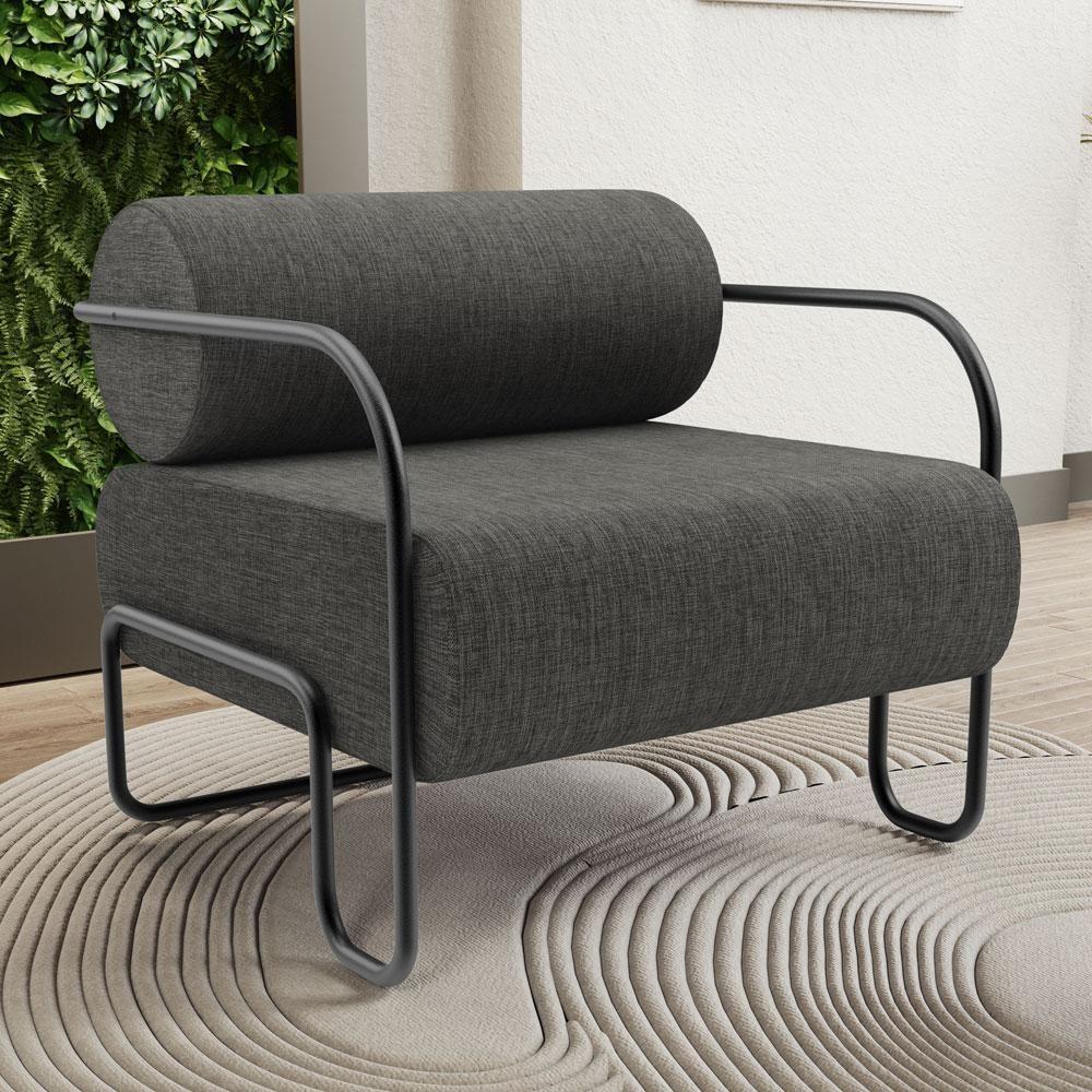 Kit 02 Poltronas Decorativa Pés Industrial Moscou K01 Linho Cinza Escuro - Lyam Decor - 2