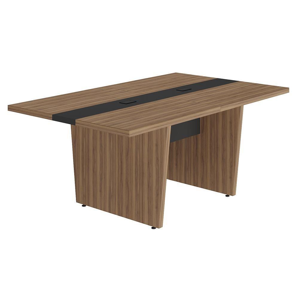 Mesa De Reunião Para Escritório Com 02 Tomadas 179cm Unik A02 Nogal Preto - Lyam Decor - 1